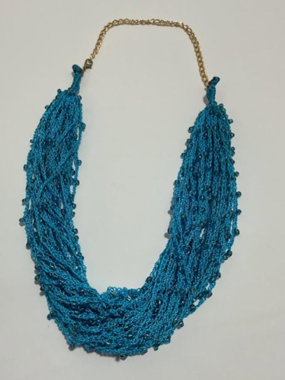 Turquoise Blue Crochet Multi-Strand Statement Necklace – Boho Beaded Knit Layers